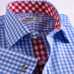 Blue Check Formal Business Dress Shirt Red Gingham Check Inner Lining Video - Picture 1 of 9