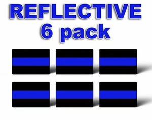 6 REFLECTIVE THIN BLUE LINE Stickers License Plate Tag Decals Police Car Truck - Picture 1 of 3