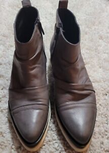 Piampiani Italian Gray Leather Platform Wedge Boots Size 39/9