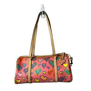 Dooney & Bourke Women’s Vintage Y2K Pink Hearts Print Purse/Satchel w/Bag Charm