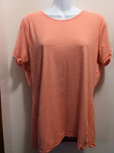 Lands End Women's Medium Orange Striped Short Sleeved Athletic Shirt - Picture 1 of 7