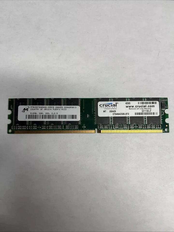 MT8VDDT6464AG-335CB 512MB PC RAM DDR1 333 PC2700 DDR 333 184PIN NON-ECC CL2.5 S - Image 1 of 1