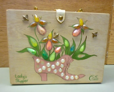 Bolso de madera vintage original con zapatilla para dama de Collins of Texas Foto 1 de 4