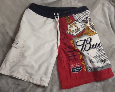 Budweiser Beer Label Print Board Swim Shorts Trunks Men's Size 38 Red White - Image 1 of 3