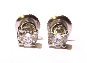 Pendientes oro blanco 14k REDONDOS 1.04CT NATURAL I1 I2 I diamantes 1.6G Estate - Imagen 1 de 6