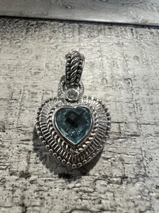 Judith Ripka Blue Topaz Sterling Silver Heart Enhancer Pendant #7729 - Picture 1 of 7