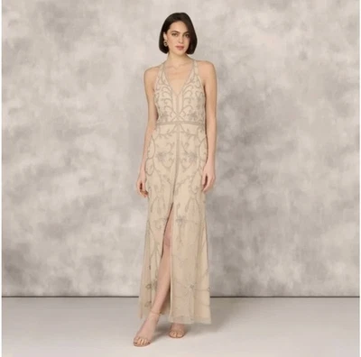 Aidan Mattox Women's Beaded Formal Dress Size 2 Champagne Color New with Tags - Image 1 of 4
