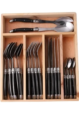 Laguiole Stainless Steel Cutlery Set - 34 Pieces with Polished Black Finish - Image 1 of 4