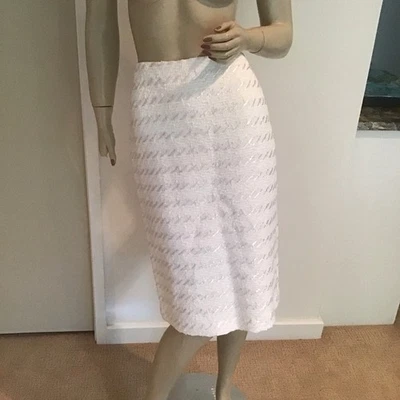 Falda Lápiz Lafayette 148 Blanca Texturizada Tweed Boucle Hasta la Rodilla 8 Carrera Foto 1 de 4