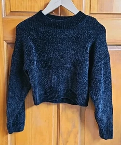 H&M - Mädchen Cropped LS Pullover - schwarz - Größe 8/10 - Bild 1 von 3