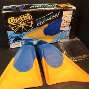 Churchill Makapuu Schwimmflossen - Gelb/Blau, Herren M (7-8,5 US), Bonus Netztasche - Bild 1 von 15