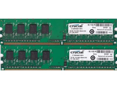 2GB 2x1GB PC2 5300 DDR2-667 CRUCIAL MICRON CT12864AA667.M8FH RAM MEMORY KIT DIMM - Image 1 of 4