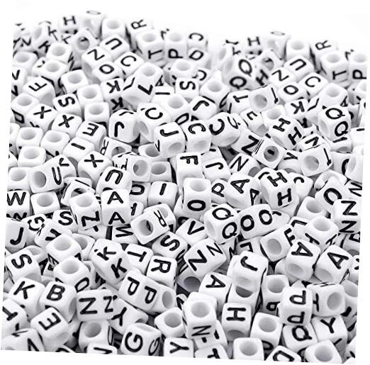 700pcs White Letter Cube Beads for Jewelry Making Kids DIY Necklace Bracelet 6mm