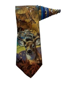 Ralph Marlin Deer Fawn Nature Wildlife Vintage Novelty Necktie 100% Polyester - Picture 1 of 7