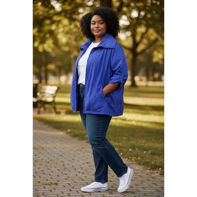 Liz & Me Womens Blue Zip Up Collar Jacket Size 2X Plus Casual Lightweight - Image 1 of 4