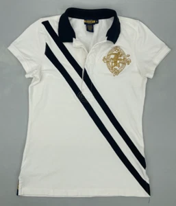 Ralph Lauren Rugby Stripe Embroidery Accent Fitted Polo Shirt JR Womens Sz M EUC - Picture 1 of 7