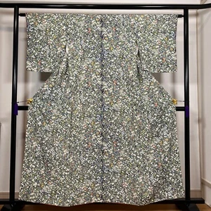 K90648-1 Japanischer Kimono 100% Seide Komon kleines Blumenmuster - Bild 1 von 16
