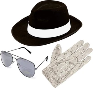 MICHAEL JACKSON HAT Glasses & GLOVE SET DELUXE FANCY DRESS GANGSTER COSTUME - Picture 1 of 1
