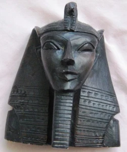 Antique Egyptian Head of King Tutankhamen Plaster Sculpture 6 1/4"HX5 1/4"WX3" D - Picture 1 of 6