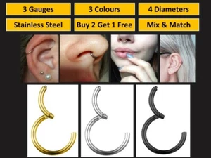 Surgical Steel Septum Clicker Nose Hinge Segment Ear Helix Ring Hoop - B2G1 - Picture 1 of 8