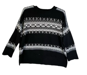 Tommy Hilfiger Nordic Sweater Women's XL Tunic Black White Ski Winter Preppy - Picture 1 of 12
