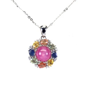 925 Sterling Silver Necklace Round Ruby 8mm Sapphire Gemstone Jewelry 1 - Picture 1 of 10