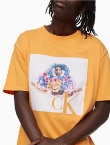 Clavin Klein Pride Relaxed Fit Floral Graphic T-Shirt,Orange-M - Picture 1 of 4