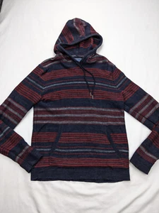Lucky Brand True Indigo Mens S Red Blue Stripe Hoodie Drug Rug Baja Pullover - Picture 1 of 9