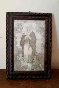 Incision Antique Madonna Immaculate Angels Cherubs XVIII Century - Bild 1 von 4