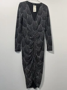 Miss Selfridge black glitter rushed long sleeves dress BNWT UK size 10 - Picture 1 of 11