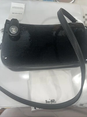 NWT  COACH Penn Small Leather Sequined Shoulder Bag Clutch Black CM547 - Image 1 of 4