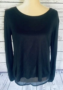 Verve Damen kleiner Pullover schwarz leichter Schlitz Chiffon Rückenbesatz weich  - Bild 1 von 8