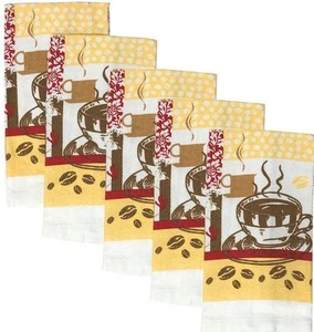 5er Set gleiche Küche bedruckt Frotteetücher (15" x 25") KAFFEETASSE & BOHNEN von KC - Bild 1 von 7