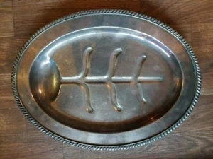 Sheffield Silver CO. Silver Plate Footed Well Oval Meat Serving 16" Tray Platter - Picture 1 of 5