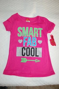 Girls PINK S/S T-SHIRT Silver Glitter SMART FAB COOL Heart Arrow XS 4-5 - Picture 1 of 1