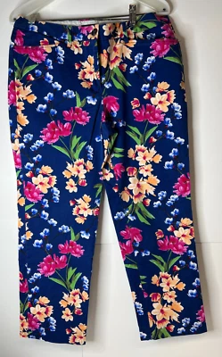 Pantalones Lands End para mujer 10 azul marino florales tiro medio pierna recta elásticos tropicales Foto 1 de 4
