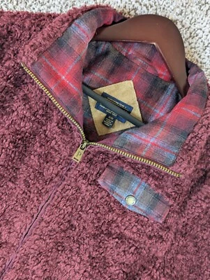 PENDLETON Western Sherpa Chaqueta Mujer Mediana Borgoña Lana Forrada Cremallera Bolsillo Abrigo Foto 1 de 4