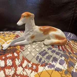 S-Vintage Dog Ceramic Figurine Borzoi Greyhound Lounging Dog Statue - Picture 1 of 12