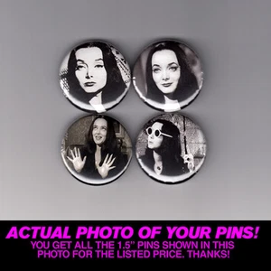 MORTICIA ADDAMS - 1.5" PINS / BUTTONS (poster print art shirt vintage horror) - Picture 1 of 2