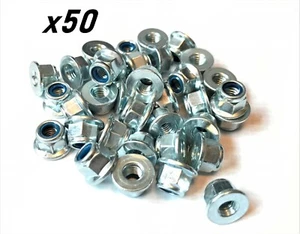 Set of 50 M6 Flanged Zinc Plated Nyloc Nuts for Kart Sprockets & Floor Trays - Picture 1 of 1
