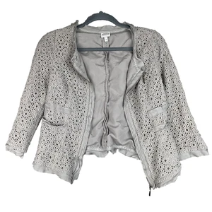 Armani Colleezioni Jacket Blazer Womens 4 Gray Eyelet Crochet Old Money Flaw - Picture 1 of 9