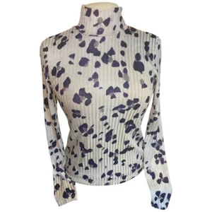 DKNY Animal Print Mock Neck Long Sleeve Blouse Women's Size Small - Picture 1 of 14
