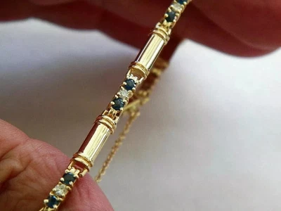 5.0 Ct Lab-Created Sapphire Wedding Tennis Bracelet 14k Yellow Gold Plated - Image 1 of 4