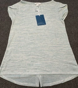Market & Spruce Shirt Womens XS Petite Blue Striped Short Sleeve High Low Top - Picture 1 of 12