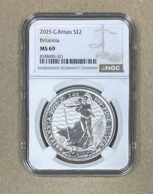 2025 S£2 Gran Bretaña Britannia NGC MS69 Foto 1 de 2