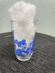 Vtg  Swanky Swigs Kraft Cheese 4oz Juice Glass Blue and White w/ Bear & Pig - Picture 1 of 13