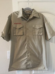 Boyscouts of America Uniform Shirt Small Mens Beige Button Front Short Sleeve - Picture 1 of 3