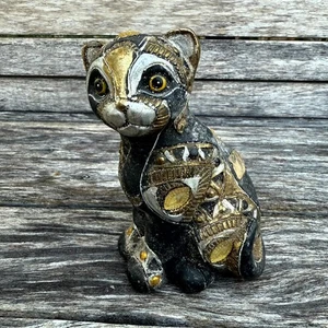 Vintage Handmade Black Gold Finish Sculpted Steampunk Cat Figurine 5" Tall - Picture 1 of 7