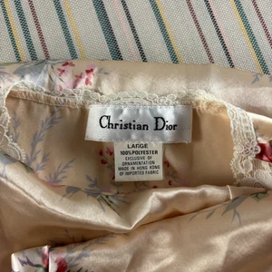 Vintage Christian Dior Robe Womens Large Floral Satin Kimono Lace No Belt 80s - Picture 1 of 14
