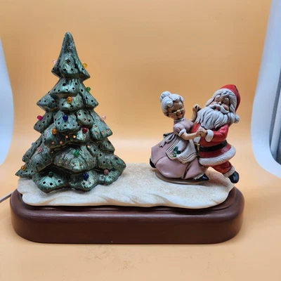 Vintage 1983 Ceramic Lighted Christmas Tree Santa Mrs Claus Music Box Decor 13" - Image 1 of 4